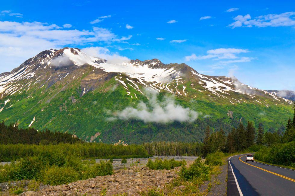 Scenic view of Alaska highway from Seward to Exit Glacier.