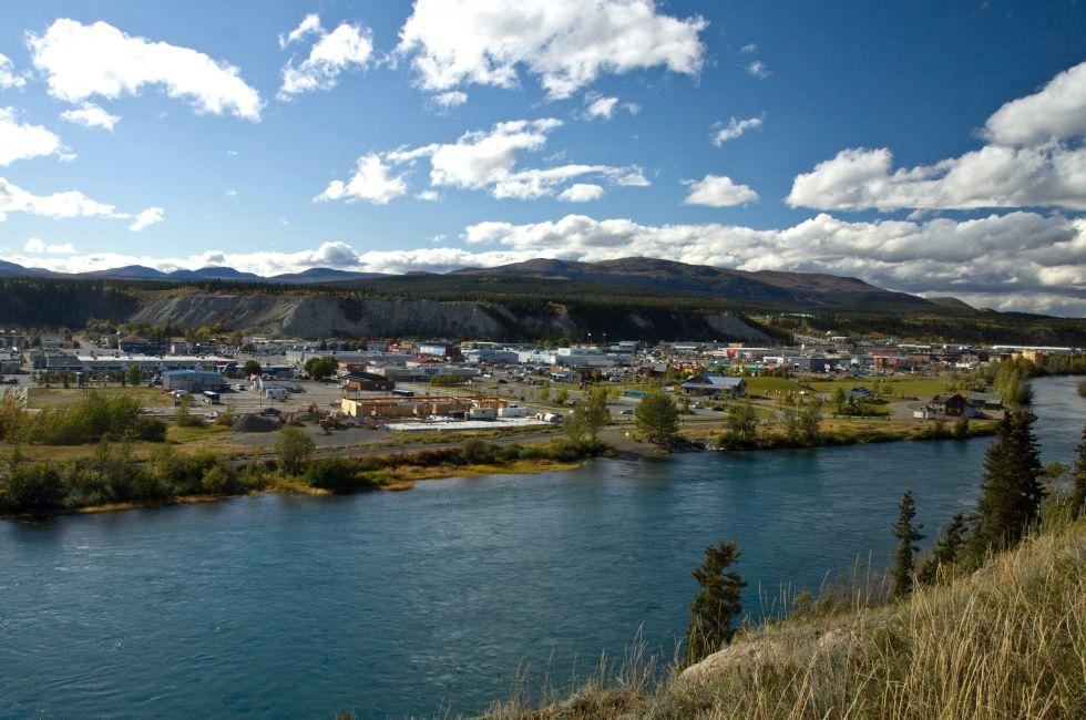 View overlooking the Yukon River and the city of Whitehorse, Yukon, Canada.