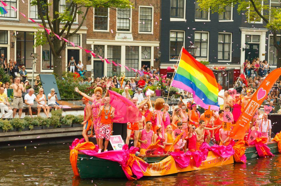 Amsterdam, Netherlands - August 2, 2014:  participants in the annual event for the protection of human rights and civil equality - Gay Pride.