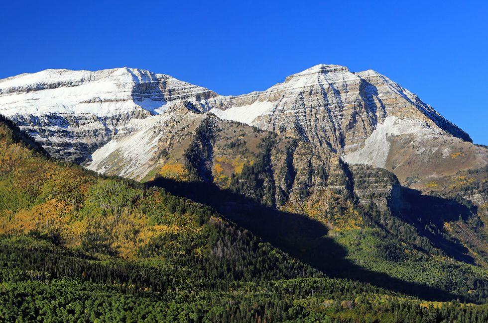 Fresh snow above autumn splendor, Utah, USA.