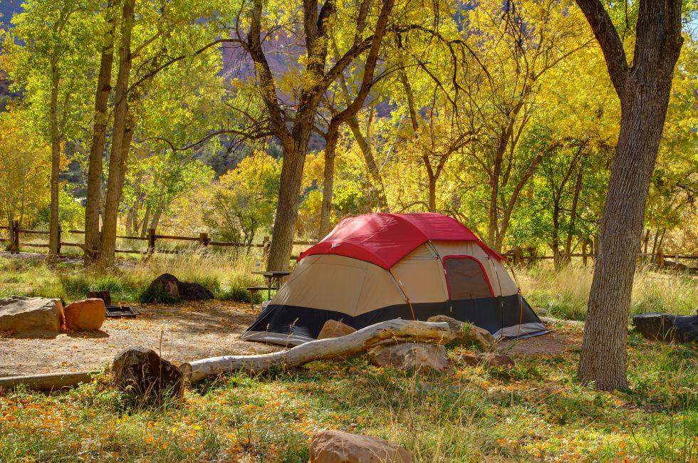 Autumn tent camping in Zion National Park - Watchman Campground