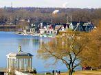 A view from the Philadelphia Art Museum taken in the fall of Philadelphia's Boathouse Row.