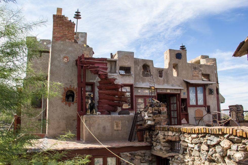 PHOENIX,ARIZONA,USA-NOVEMBER 30: Tourists visit the Mystery Castle in Phoenix on November 30, 2013. The castle was built in the 1930s and 40s by Boyce Gully for his daughter.; 
