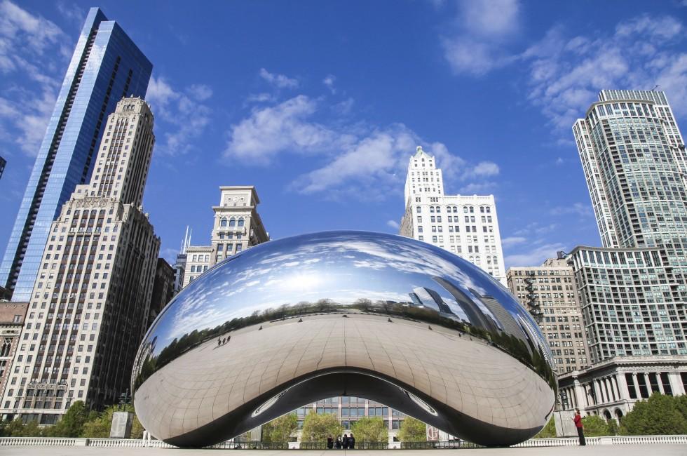 Chicago, Il. USA - April 19, 2012: Image of the Chicago Bean in Millennium Park. The formal name of the art piece is Cloud Gate.