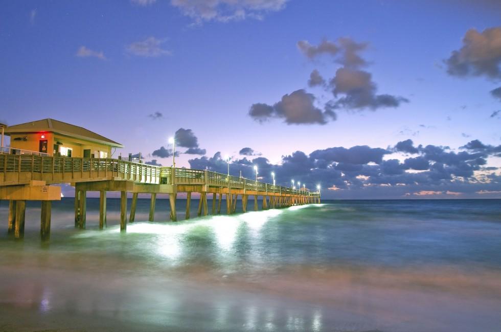 predawn at atlantic ocean pier in dania beach florida