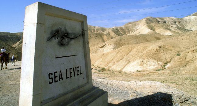 Sea level sign, Dead sea route, Israel.
