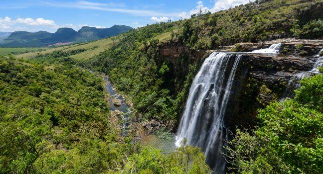 Lisbon Falls is the highest waterfall in Mpumalanga, South Africa. The waterfall is 94 m high and named for the capital city of Portugal. The waterfall lies on the Panorama Route.