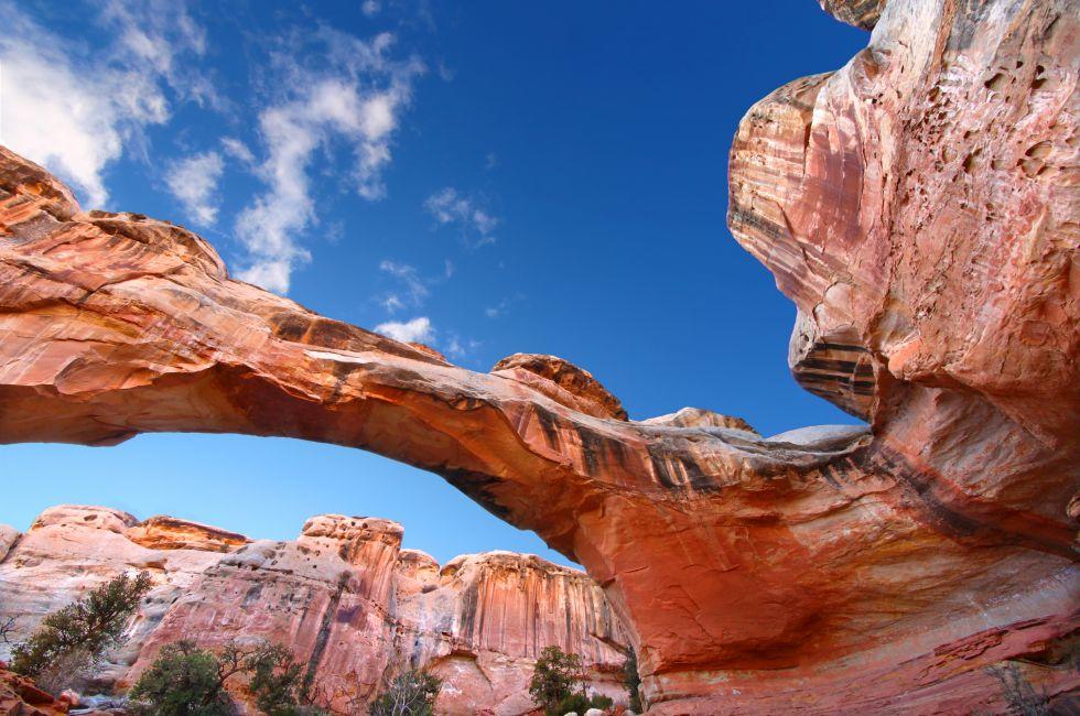 Hickman Natural Bridge spans a canyon at Capitol Reef National Park of Utah