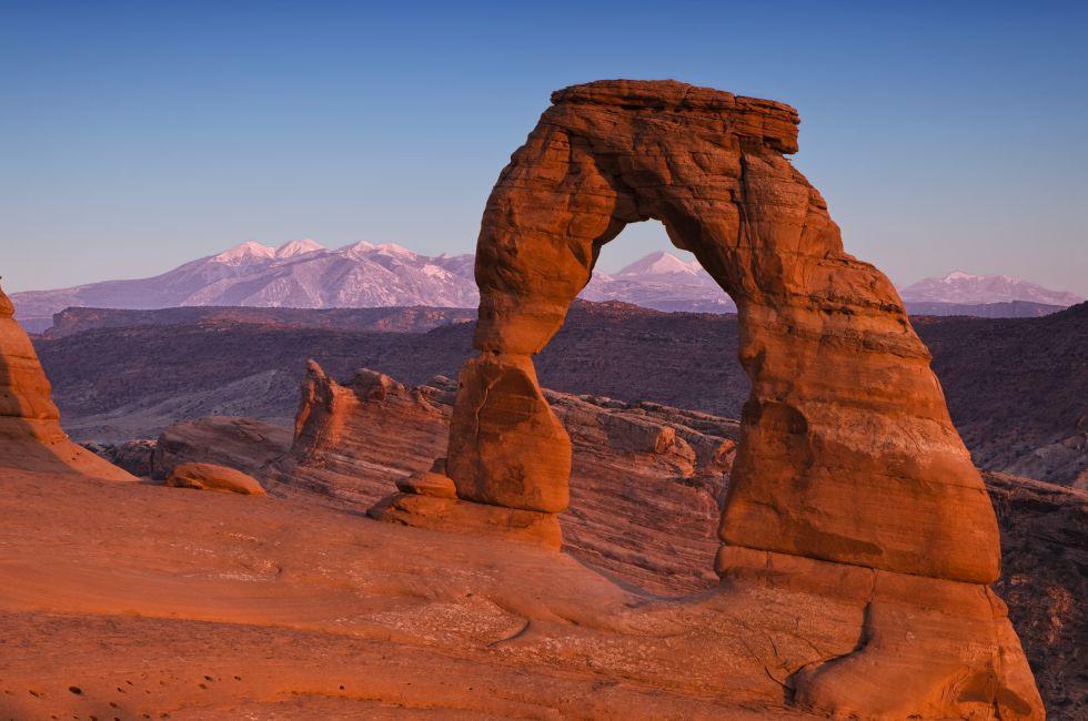 Arches National Park, Utah; Utah's Delicate Arch at dusk