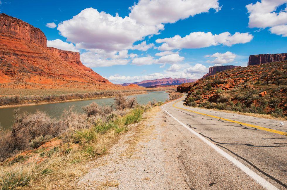 Scenic Utah Highway 128 Along Colorado River. Moab, Utah, United States.