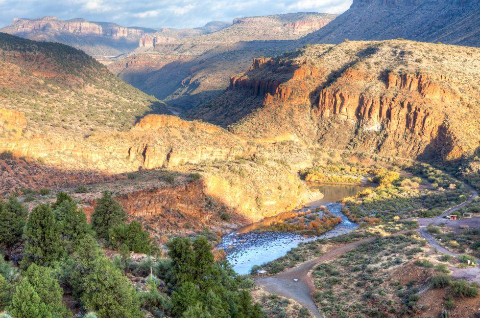 Salt River Canyon at sunrise, catching day's first rays.