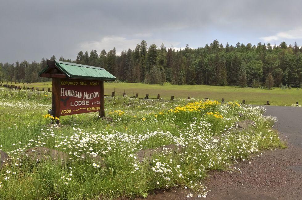 ALPINE, ARIZONA, JULY 16. Hannagan Meadow Lodge on July 16, 2015, near Alpine, Arizona. The entrance sign to historic Hannagan Meadow Lodge near Alpine in Arizona.