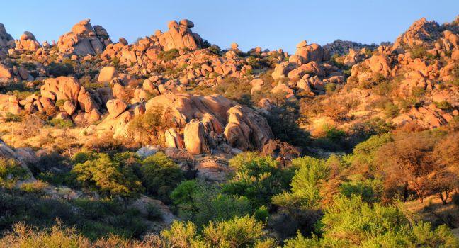 Texas Canyon in Southeast Arizona at early sunrise.