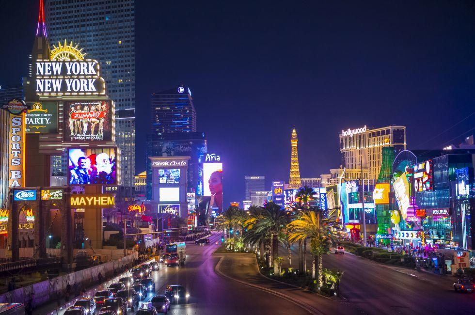 LAS VEGAS - SEP 15 : View of the strip on September 15 , 2013 in Las Vegas. The Las Vegas Strip is an approximately 4.2-mile (6.8 km) stretch of Las Vegas Boulevard in Clark County, Nevada.; Shutterstock ID 156196706; Project/Title: 20 Best Places to Celeb