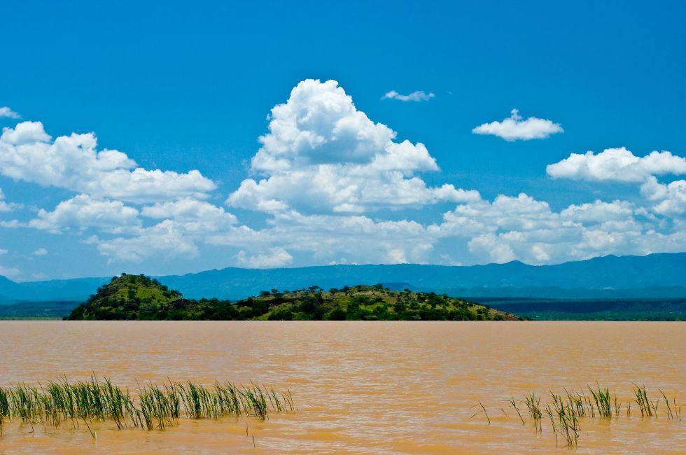 Landscape of the Victoria lake in Kenya with blue sky