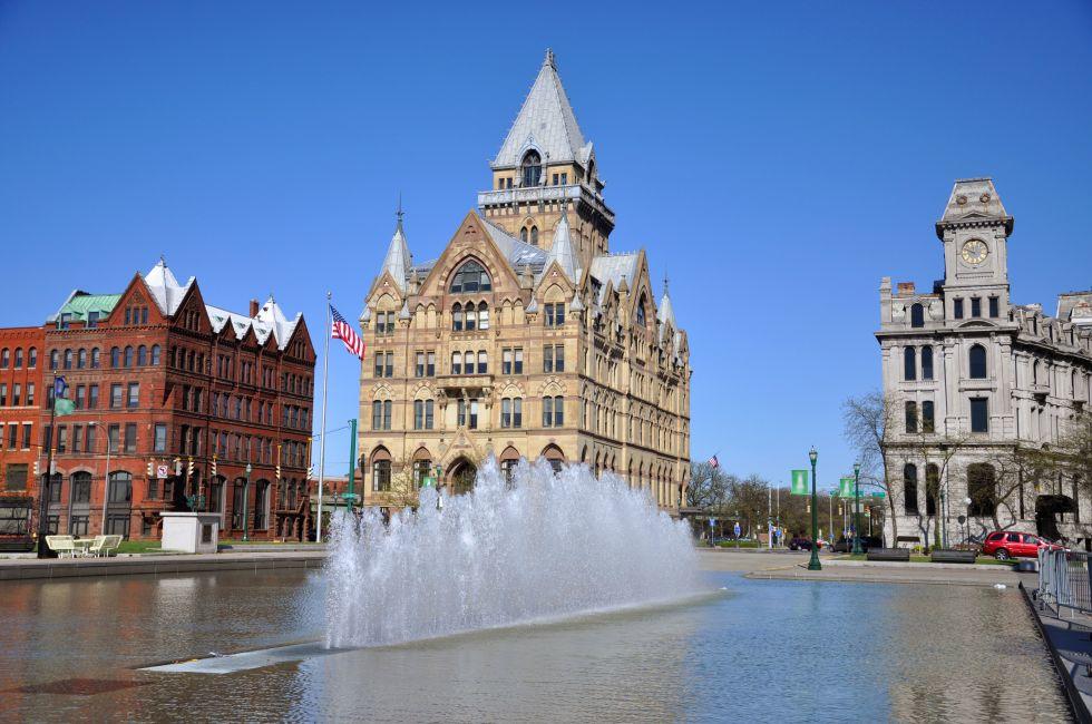 Syracuse Saving Bank at Clinton Square in downtown Syracuse, New York State, USA