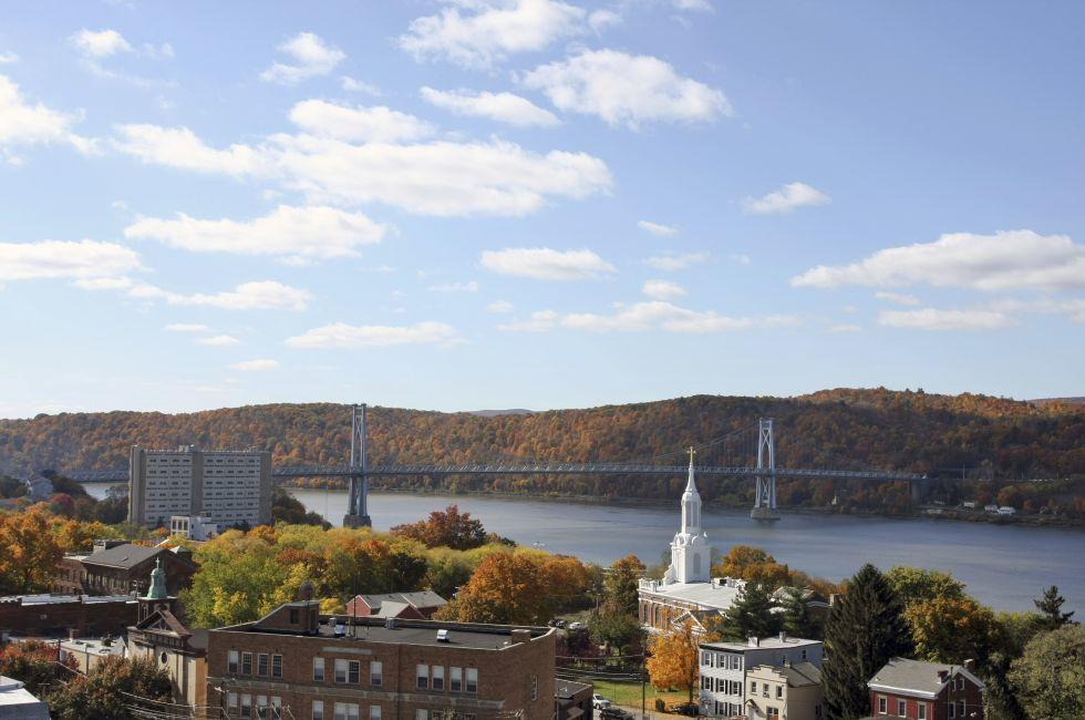 A Fall view of Poughkeepsie with the Mid Hudson Bridge in the background