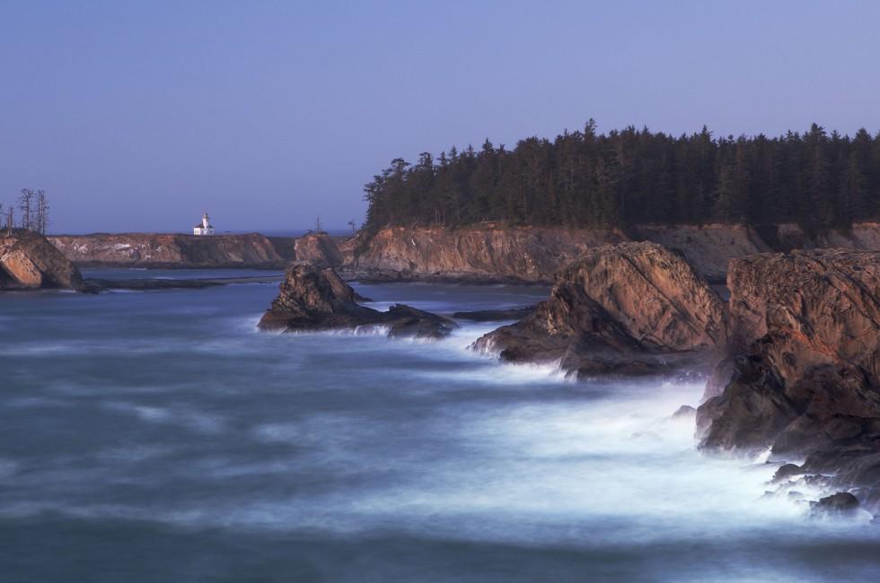 Oregon Coast near Coos Bay - Cape Arago Lighthouse - long exposure at twilight.