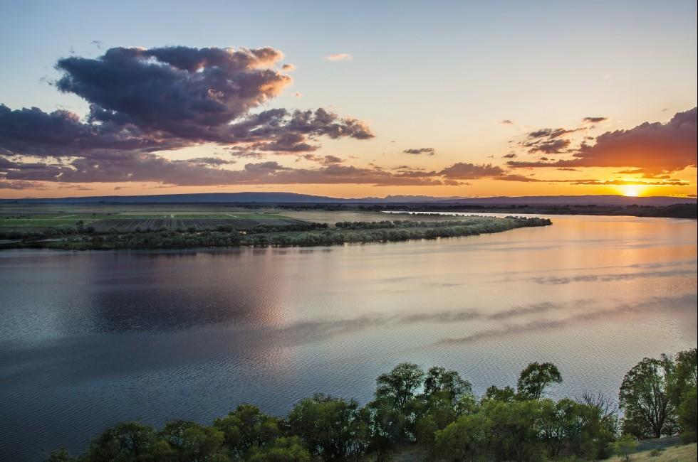 sunset over Moses Lake in state  Washington; 