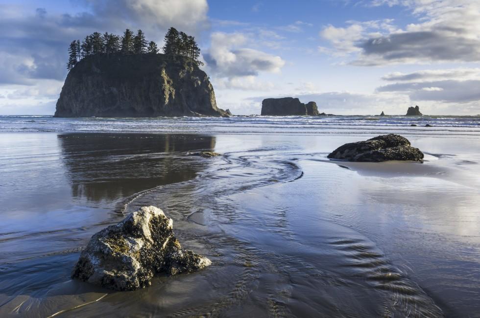 Early evening light at Second Beach in Spring; Olympic National Park, Washington coast.