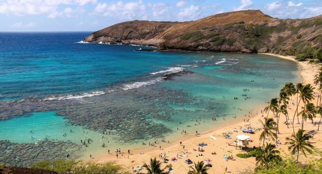 Hanauma Bay in Oahu, Hawaii. Formed in a volcanic crater