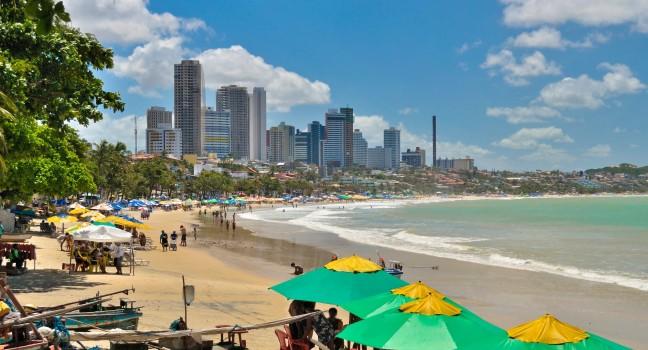 Ponta Negra beach with buildings in Natal city - Brazil; 