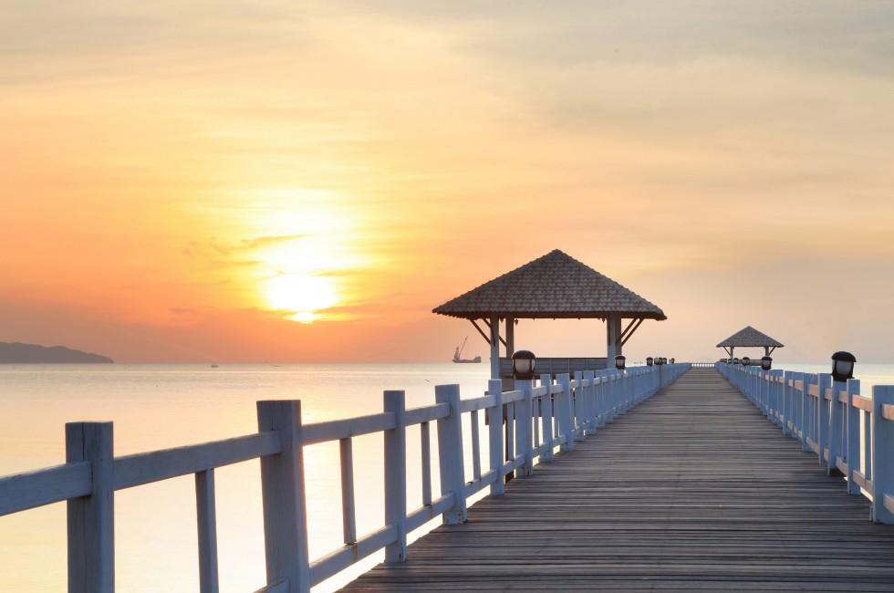 Boat pier at sunset. Beautiful landscape.