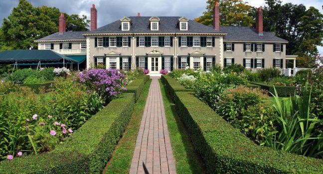 Manchester Village, Vermont - September 17, 2014:  East Front of Hildene,Robert Todd Lincoln's 1905 Georgian Revival Summer home and its formal gardens