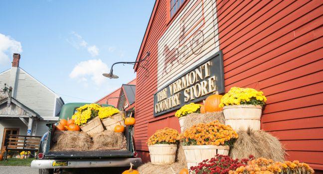 WESTON, VERMONT, USA - OCTOBER 10; the historic Vermont Country Store with produce display outside on October 10,2014 in Weston, USA .The tourist destination store retails range of traditional goods