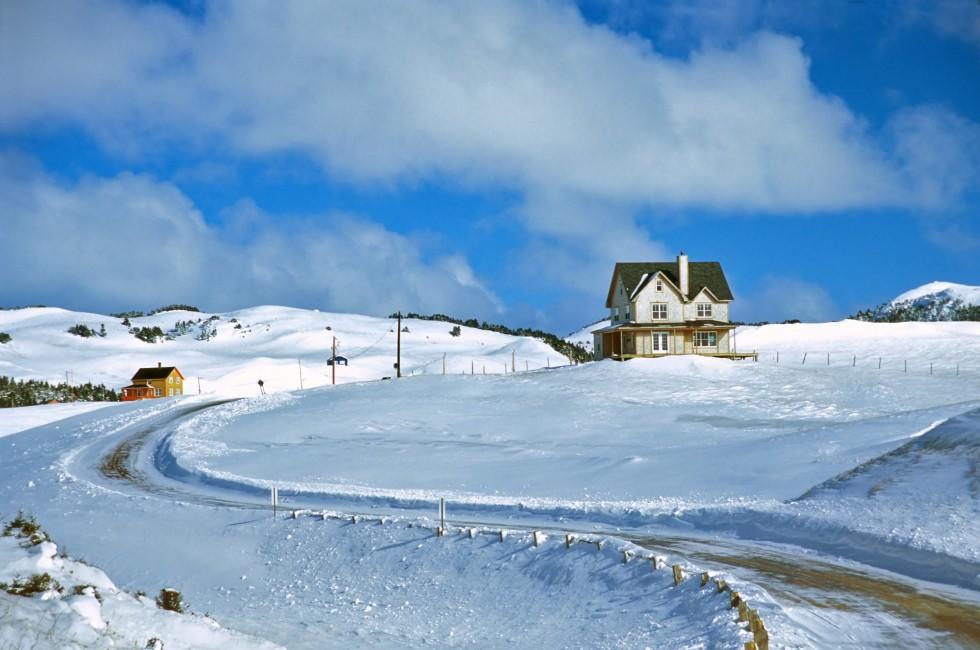 winter scene in magdellan islands of quebec; 