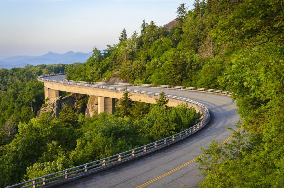 The Linn Cove Viaduct at sunrise along the Blue Ridge Parkway