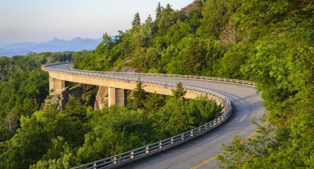 The Linn Cove Viaduct at sunrise along the Blue Ridge Parkway