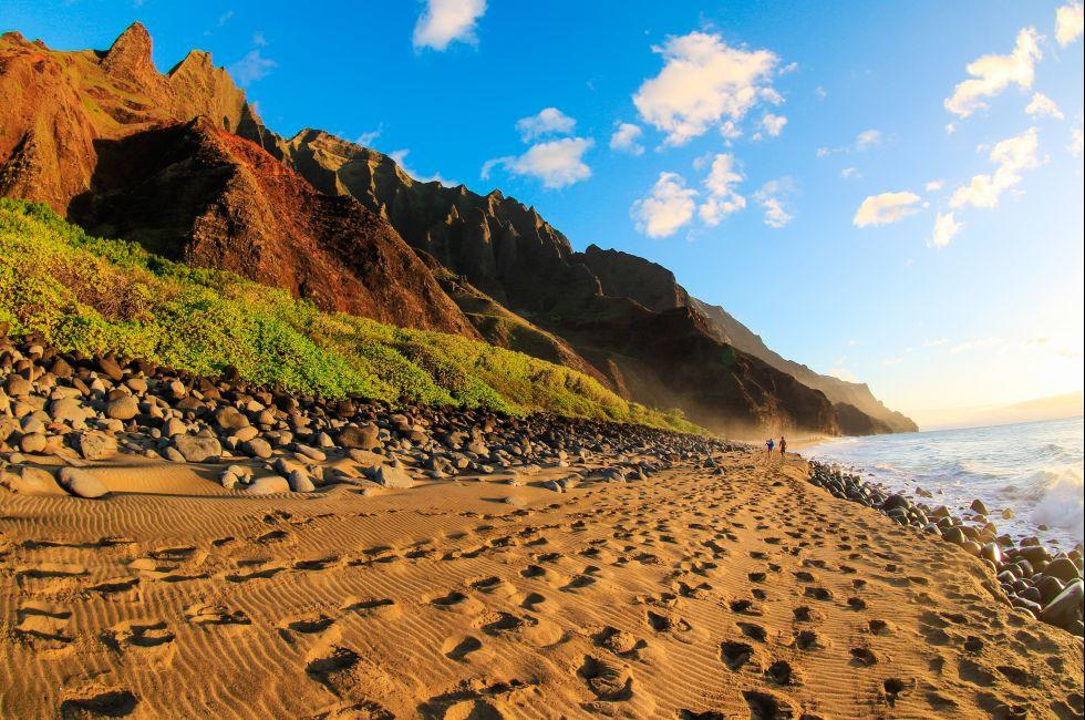 Sunset on Kalalau beach Kauai.