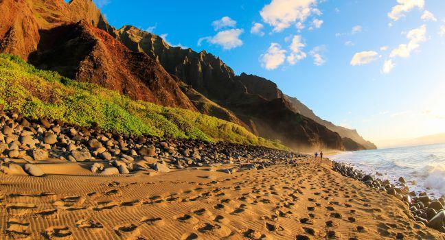 Sunset on Kalalau beach Kauai.