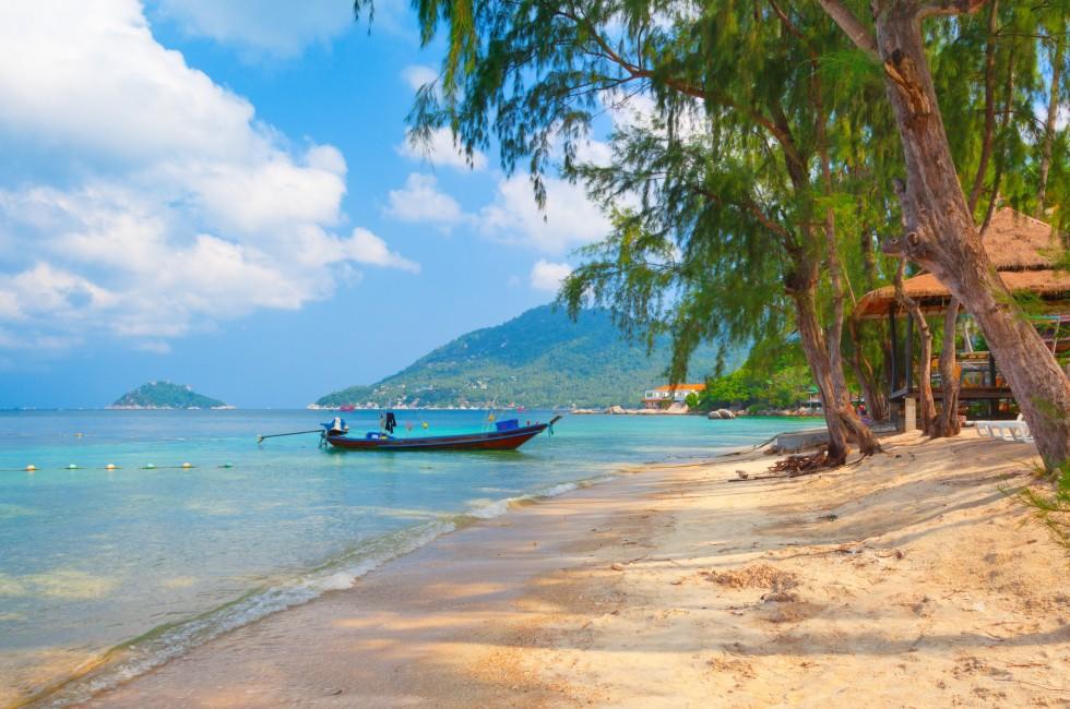 longtail boat and beautiful beach. koh Tao, Thailand; 