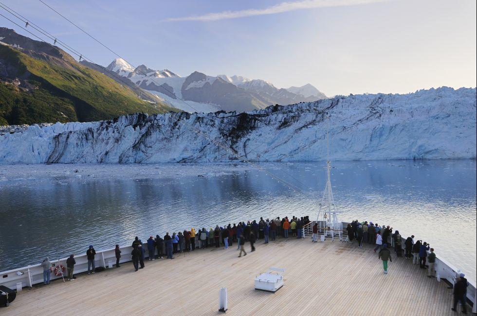 Cruise ship stops at Alaska Glacier Bay National Park; 