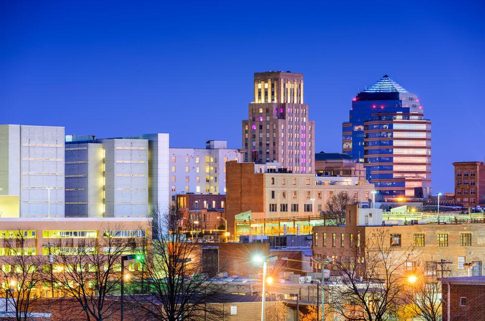 Durham, North Carolina, USA downtown city skyline.