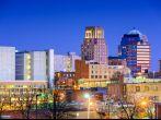 Durham, North Carolina, USA downtown city skyline.