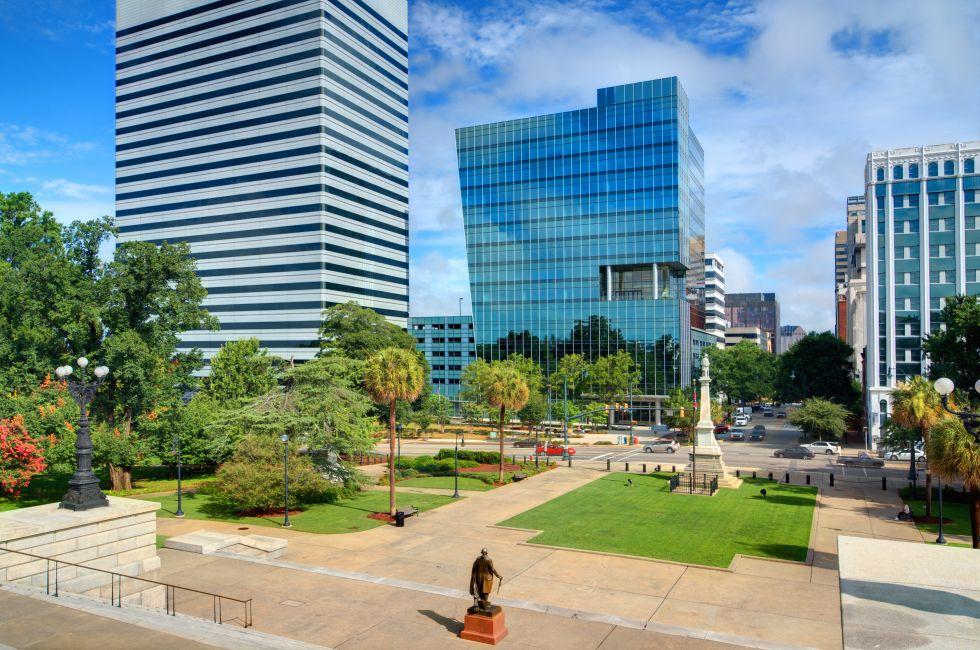 Skyline of downtown Columbia, South Carolina on Main Street.; Shutterstock ID 108632555; Project/Title: Fodors; Downloader: Melanie Marin