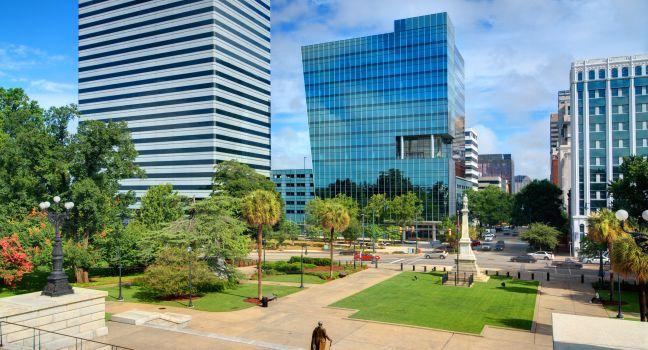 Skyline of downtown Columbia, South Carolina on Main Street.; Shutterstock ID 108632555; Project/Title: Fodors; Downloader: Melanie Marin