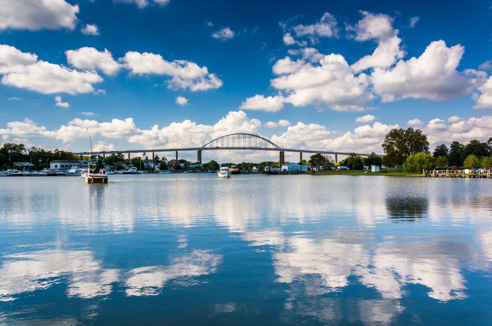 The Chesapeake City Bridge over the Chesapeake and Delaware Canal, in Chesapeake City, Maryland.