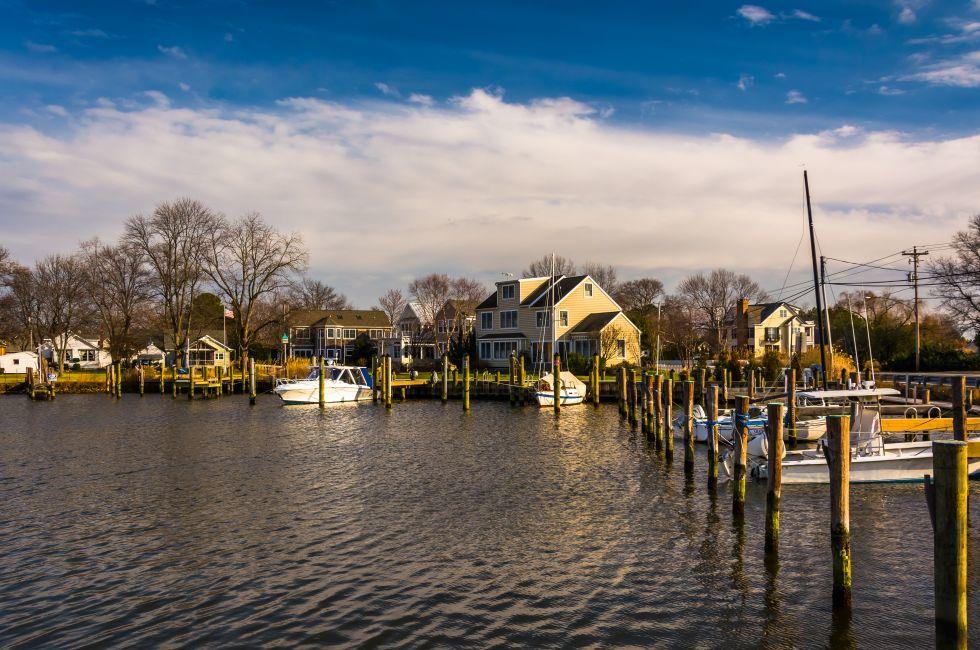 Boats in the harbor of Oxford, Maryland.
