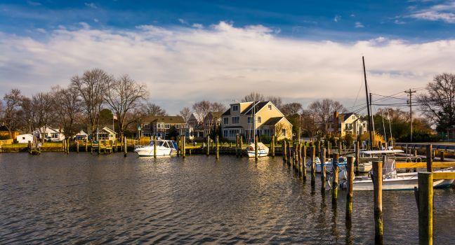 Boats in the harbor of Oxford, Maryland.