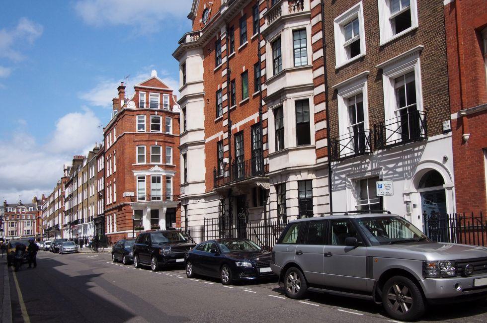 London, residential street with small apartment buildings.