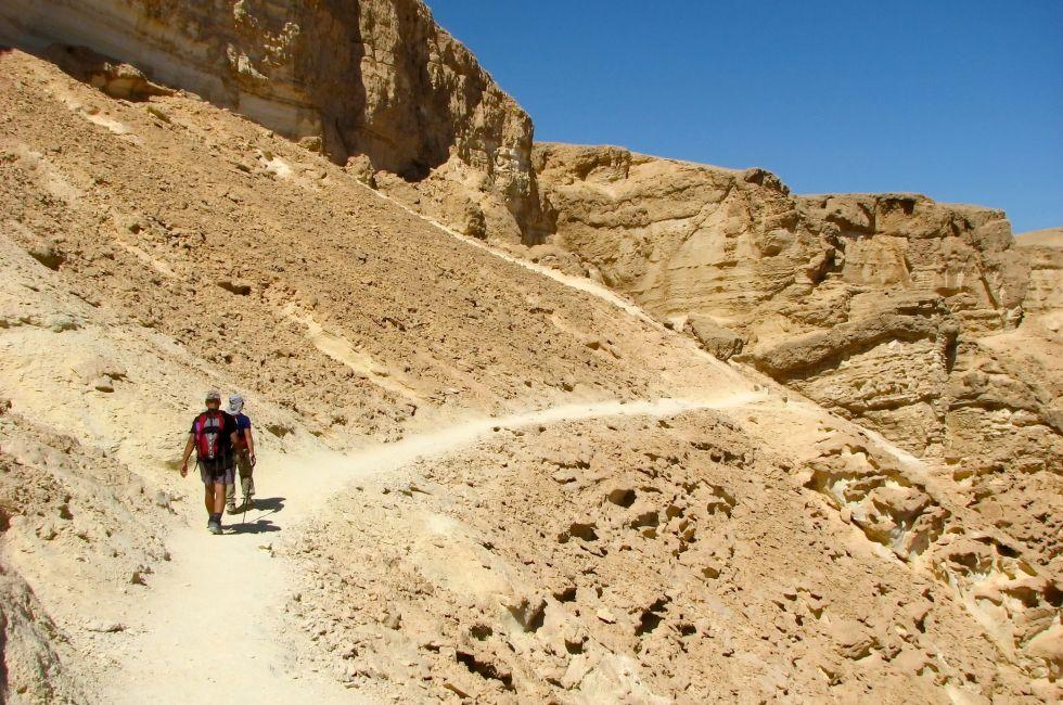 Hiking in Vadi Barak, Negev desert.The Negev is the desert region of southern Israel. The indigenous Bedouin citizens of the region refer to the desert as al-Naqab.