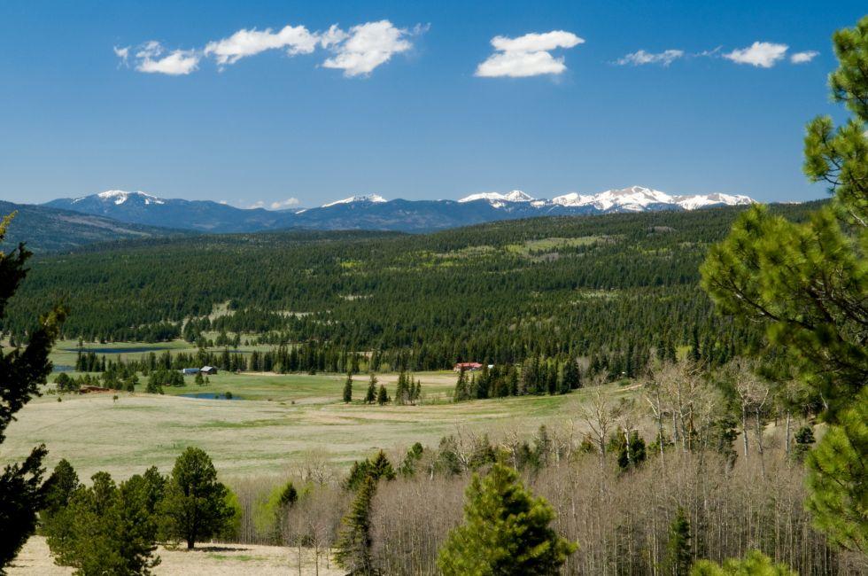 Beautiful valley, near Angel Fire, New Mexico, looking toward Wheeler Peak and Sangre de Cristos range