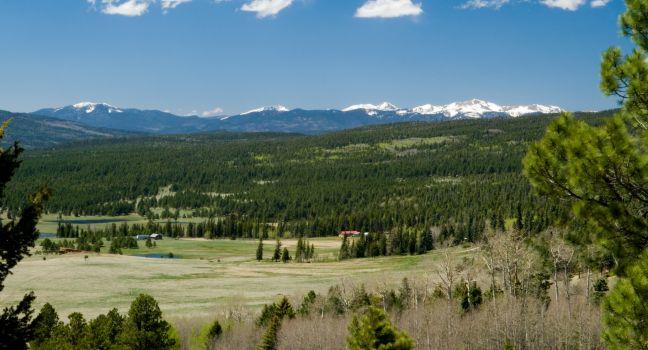 Beautiful valley, near Angel Fire, New Mexico, looking toward Wheeler Peak and Sangre de Cristos range