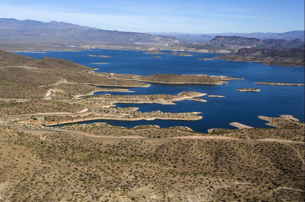 Aerial view of the popular recreation spot Lake Pleasant, Arizona.