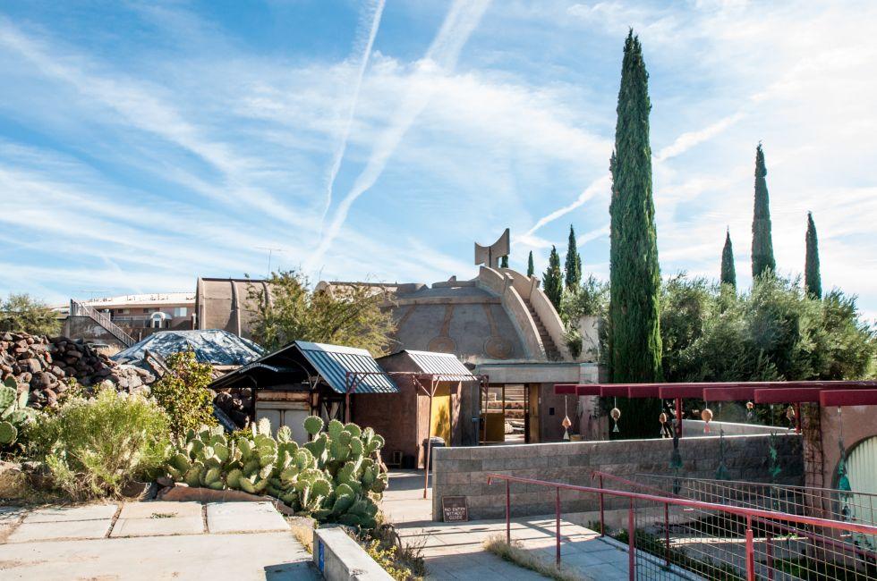 Arcosanti is an experimental town and molten bronze bell casting community in Yavapai County, central Arizona, 70 mi (110 km) north of Phoenix, at an elevation of 3,732 feet (1,130 meters). Its Arcology concepts were developed by the Italian-American archi
