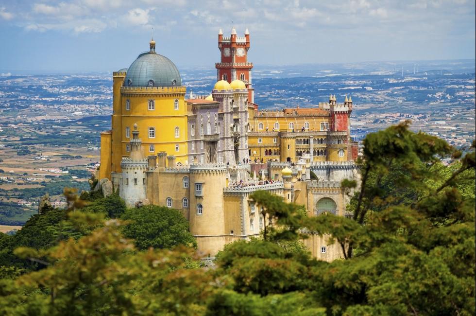 Panorama of Pena National Palace in Sintra, Portugal. UNESCO World Heritage Site and one of the Seven Wonders of Portugal; 